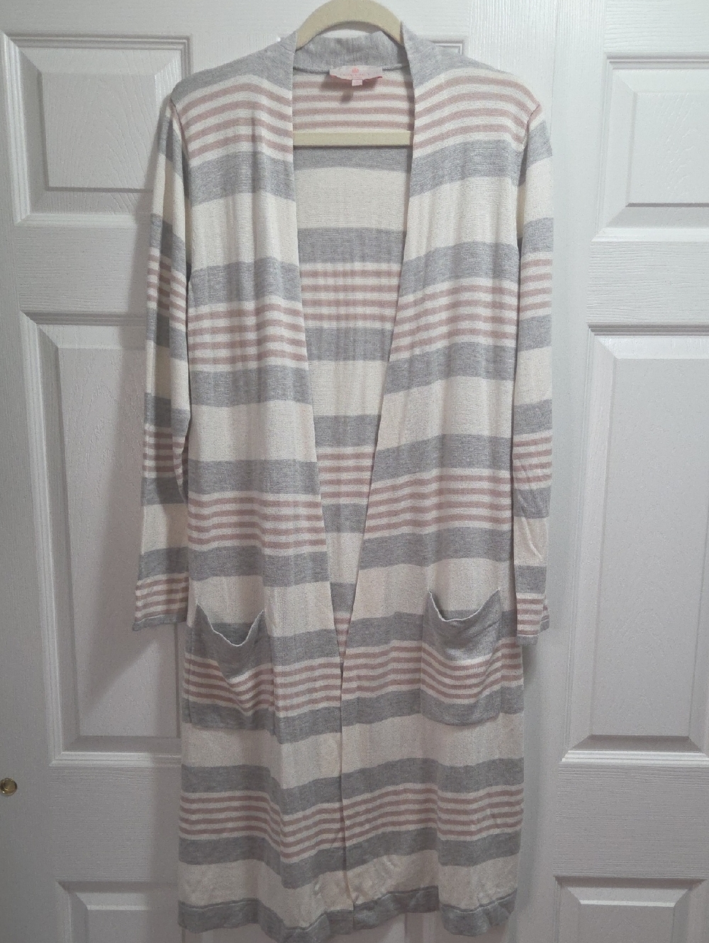 Lauri Felt Striped Open-Front Long Cardigan Sweater